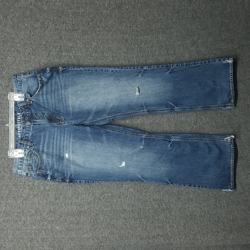 Aeropostale Bootcut Blue Jeans Size 37" x 29.5" Distressed